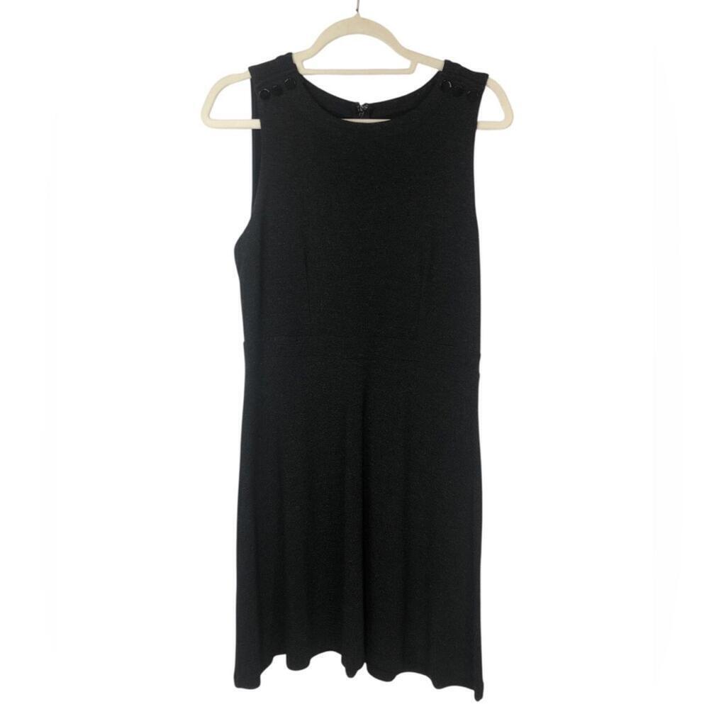 Loft Elegant Heather Gray Sheath Style Sleeveless Dress Buttons at Shoulders